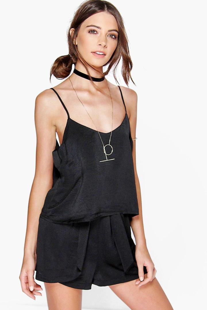 Boohoo Didi Woven Satin Cami & Shorts Co-ord Set Black