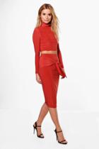 Boohoo Polly Roll Neck Crop & Tie Skirt Co-ord Copper