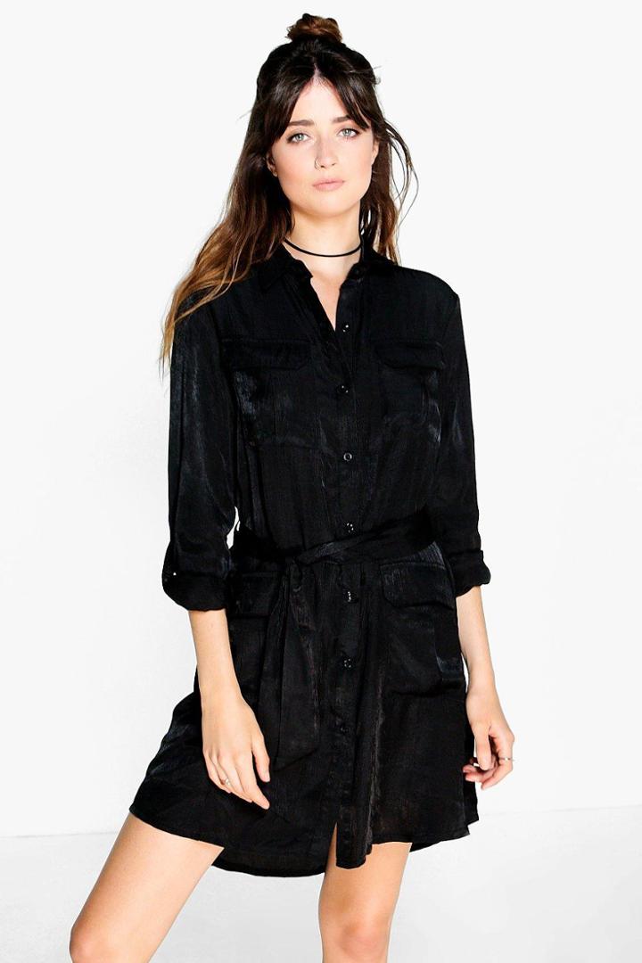 Boohoo Joanie Utility Pocket Shirt Dress Black