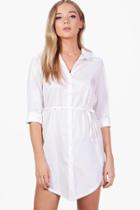 Boohoo Aria Belted Shirt Dress White