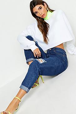 Boohoo Mid Rise Distressed Boyfriend Jeans