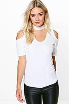 Boohoo Aria Cold Shoulder Ribbed Choker T-shirt