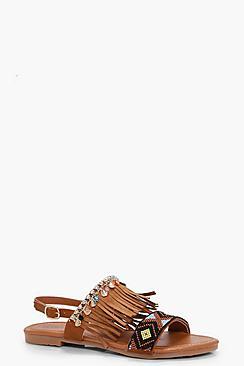 Boohoo Mai Fringe & Embellished Sandal