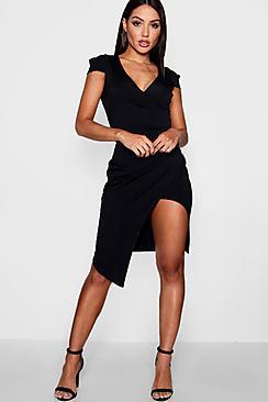 Boohoo Cap Sleeve Wrap Midi Dress