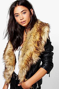 Boohoo Saskia Boutique Faux Fur Trim Biker Jacket