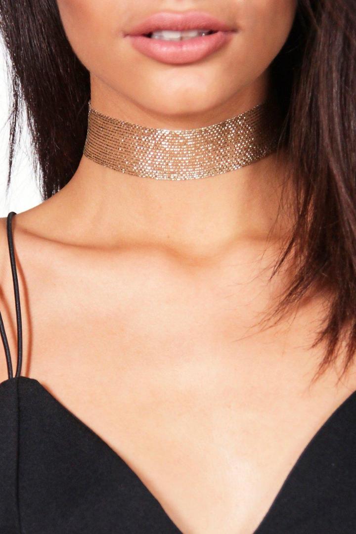 Boohoo Alice Shimmer Organza Choker Gold