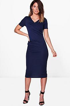 Boohoo Olivia Wrap Ruched Midi Dress