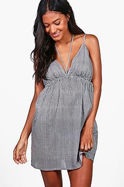 Boohoo Amy Gingham Strappy Beach Dress