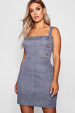 Boohoo Plus Gingham Horn Button Detail Bodycon Dress