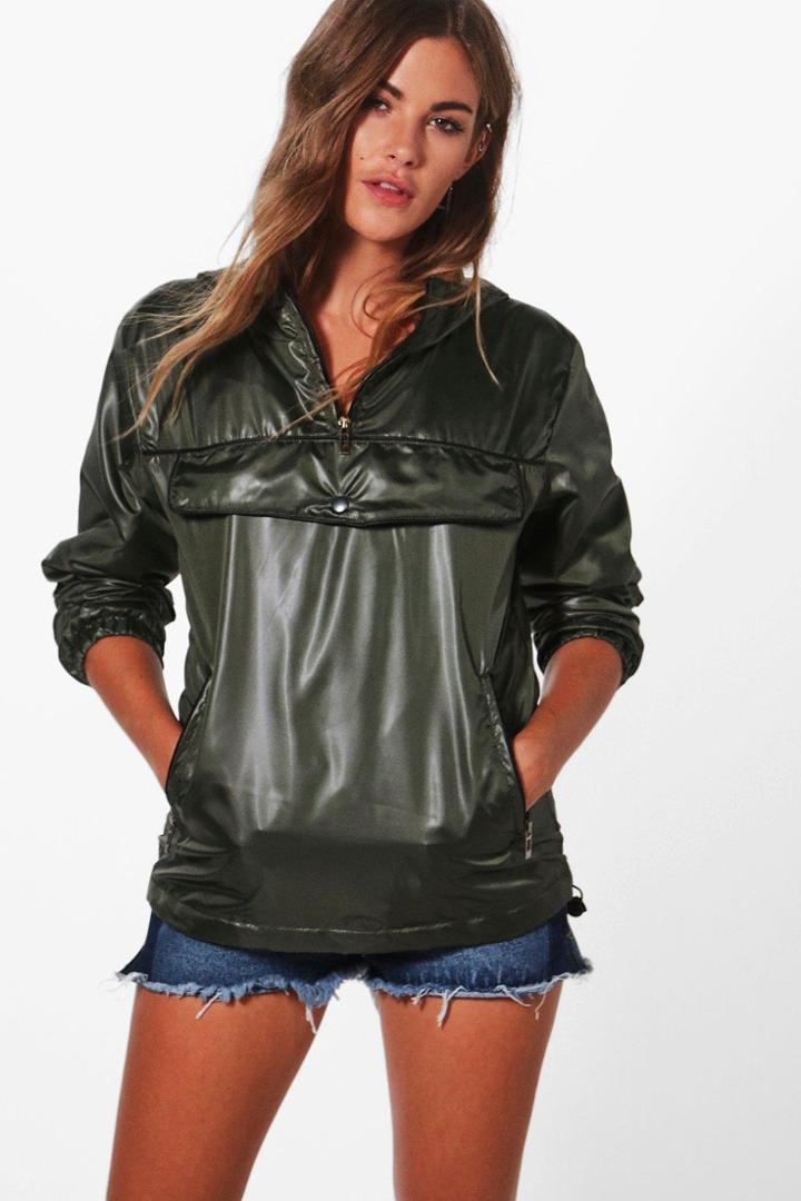 Boohoo Julia Overhead Coated Rain Mac Khaki