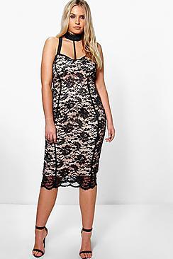 Boohoo Jordyn Lace Choker Midi Dress