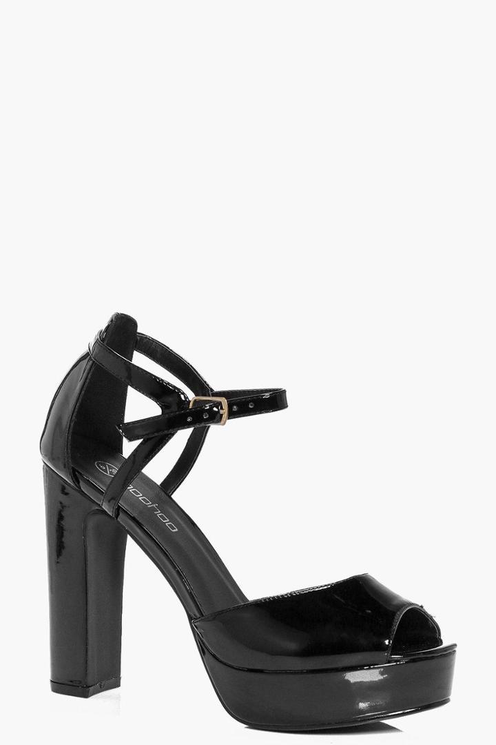 Boohoo Mia Peeptoe Platform Cut Work Ankle Heel Black