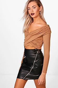 Boohoo Ruched Wrap Over Crop Top