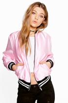 Boohoo Sarah Premium Satin Bomber Jacket Pink