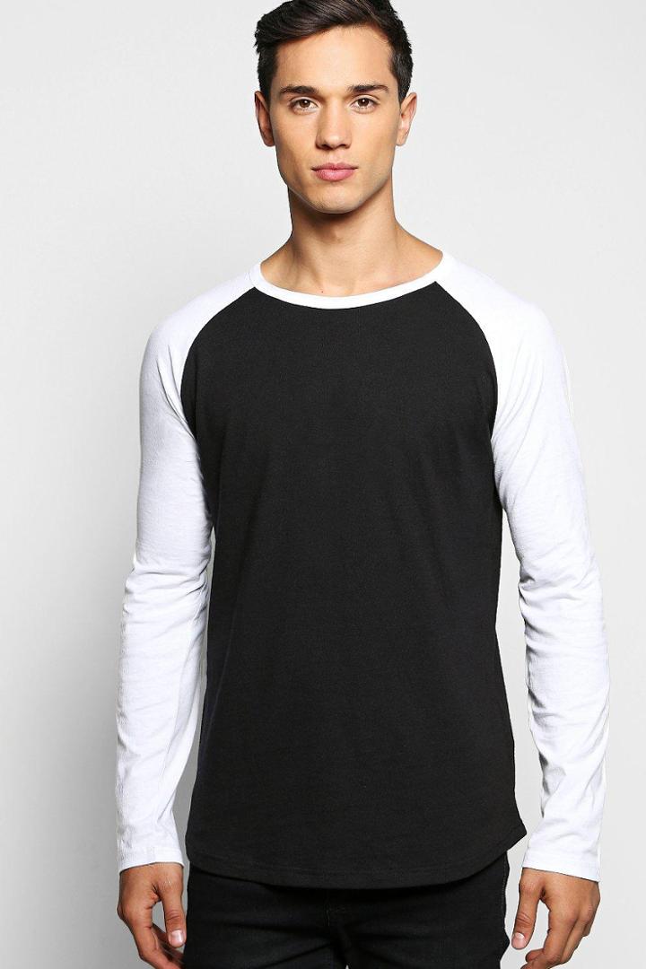 Boohoo Long Sleeve Raglan T Shirt With Scoop Hem White
