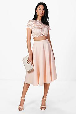 Boohoo Natasha Lace Crop & Full Midi Skirt Co-ord Set