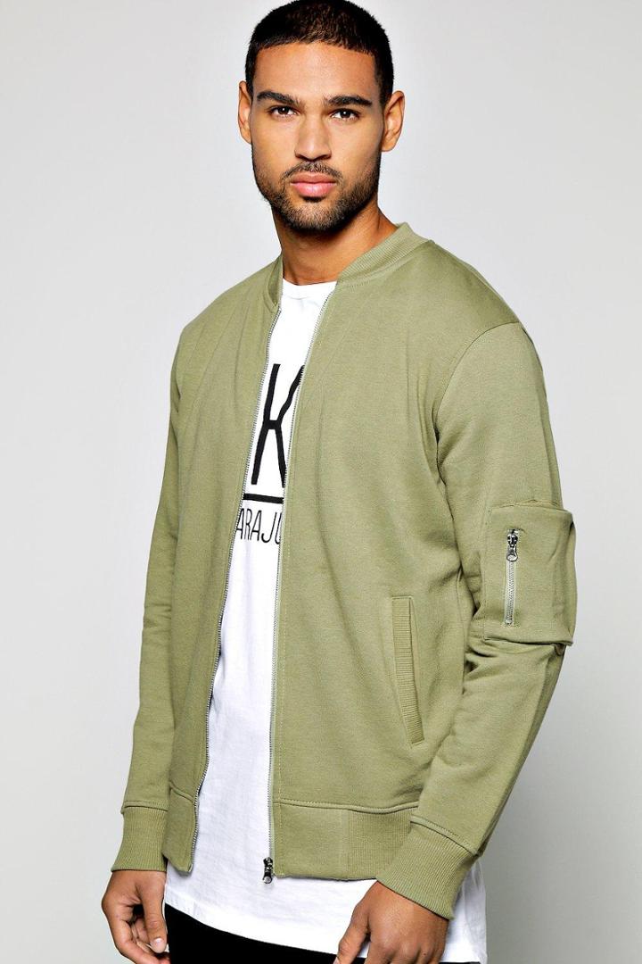 Boohoo Ma1 Jersey Zip Through Bomber Sage