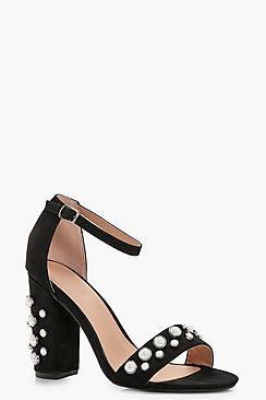 Boohoo Louise Pearl Embellished Block Heel