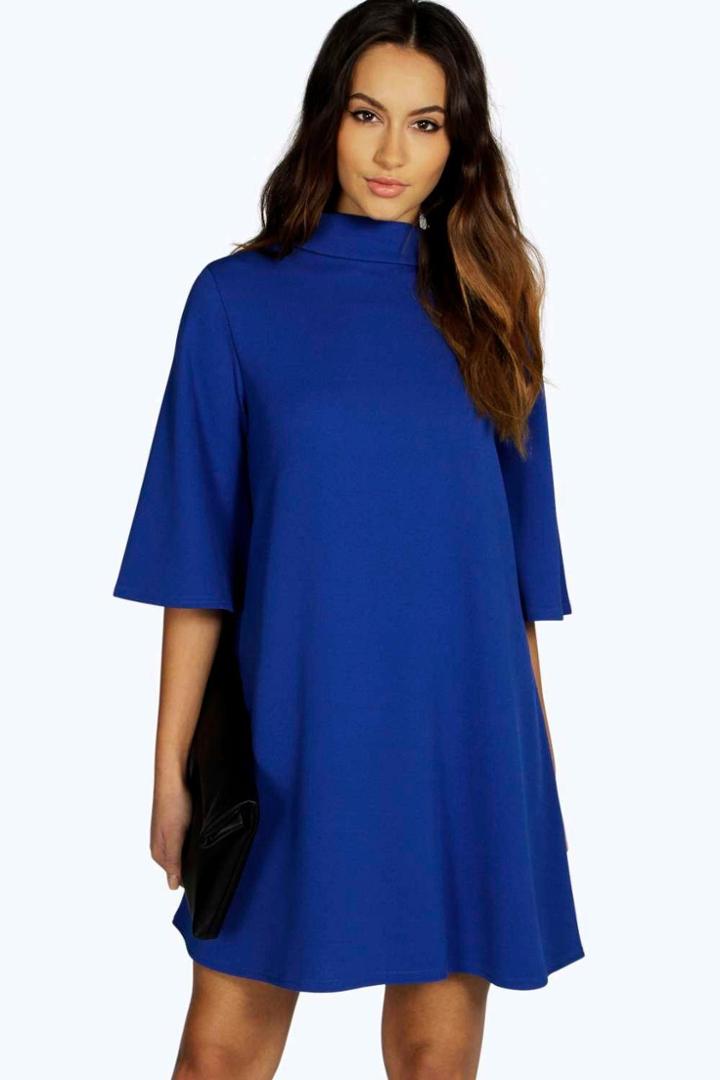 Boohoo Sonia Turn Back Collar Shift Dress Cobalt