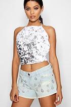 Boohoo Emilie Embellished Light Blue Denim Short