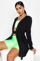 Boohoo Contrast Neon Stitching Belted Kimono