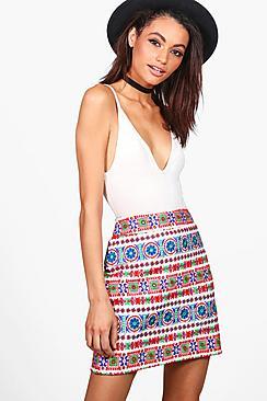 Boohoo India Premium Embroidered A Line Mini Skirt