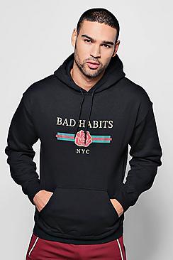Boohoo Bad Habits Foil Print Hoodie