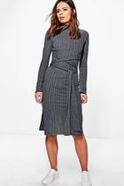 Boohoo Issy High Neck Slit Sleeve Tie Midi Dress