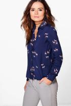 Boohoo Julie All Over Print Woven Shirt Navy