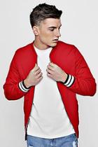 Boohoo Red Sports Rib Bomber Jacket