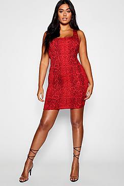 Boohoo Plus Snake Print Midi Dress