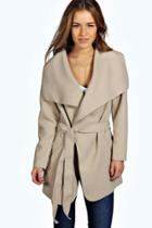 Boohoo Petite Charlotte Waterfall Coat Stone