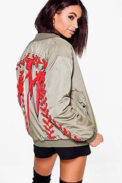 Boohoo Sarah Velvet Lace Up Back Bomber