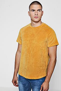 Boohoo Gold Velour Curved Hem Tee