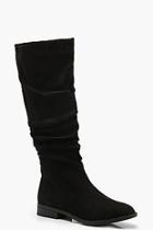 Boohoo Ruched Flat Knee High Boots