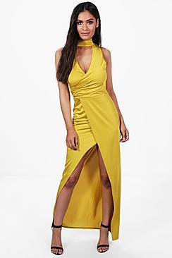 Boohoo Sally Choker Wrap Detail Maxi Dress