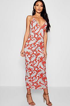Boohoo Red Paisley Maxi Dress