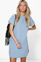 Boohoo Carla Curved Hem Cap Sleeve Denim Shift Dress