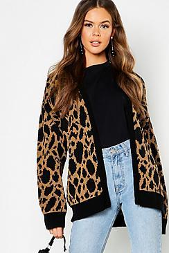 Boohoo Leopard Print Longline Cardigan