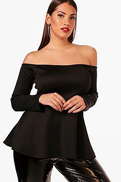 Boohoo Plus Off The Shoulder Peplum Top