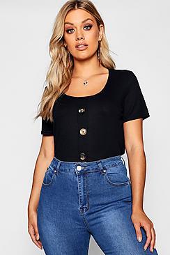 Boohoo Plus Mixed Button Rib Top