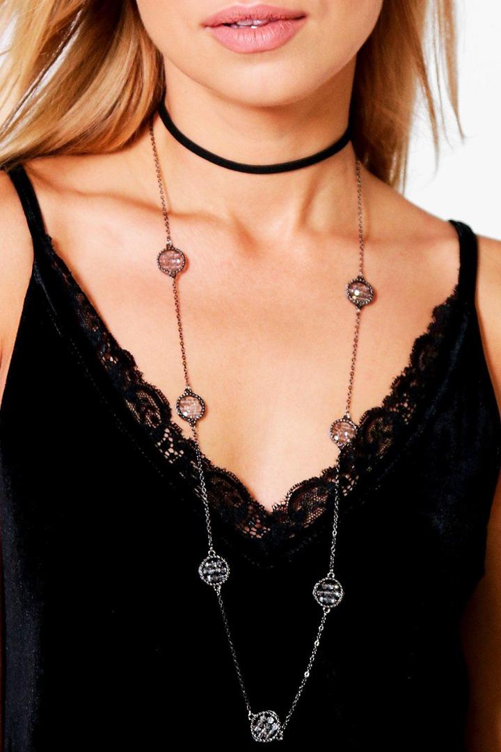 Boohoo Lucia Diamante Chain And Choker Necklace Multi