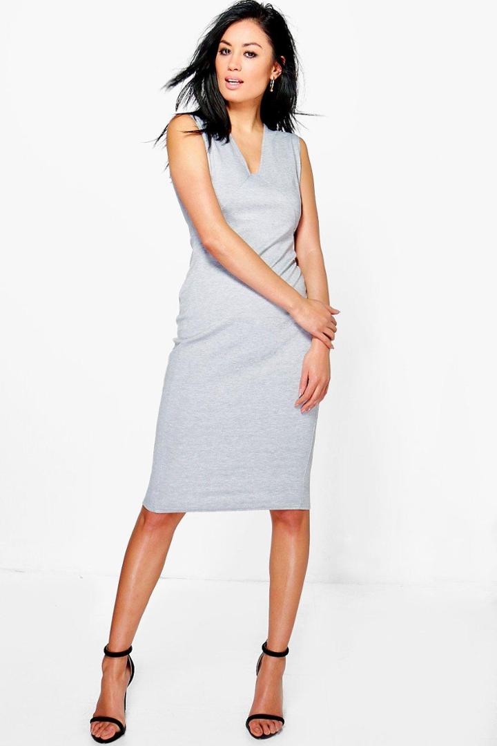 Boohoo Emily Structured Ponte Midi Dress Grey