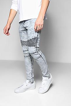 Boohoo Charcoal Acid Wash Skinny Biker Jeans