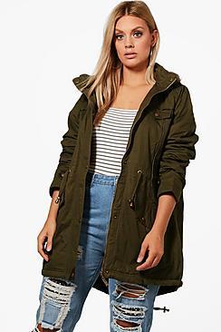 Boohoo Plus Alexia Cotton Twill Parka Coat