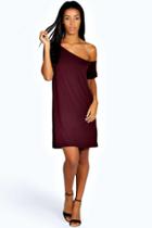 Boohoo Cara Off The Shoulder Slouchy Dress Berry