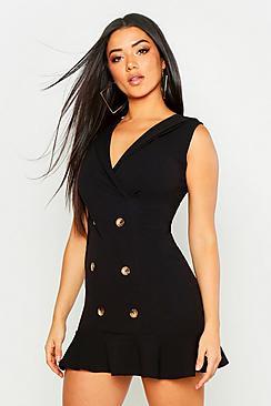 Boohoo Wrap Front Frill Hem Blazer Dress