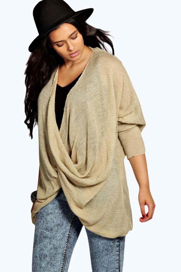 Boohoo Plus Isabelle Wrap Front Knitted Jumper Mocha