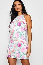 Boohoo 90's Neck Floral Bodycon Mini Dress