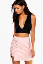 Boohoo Sofia Lace Up Side Leather Look Mini Skirt Blush